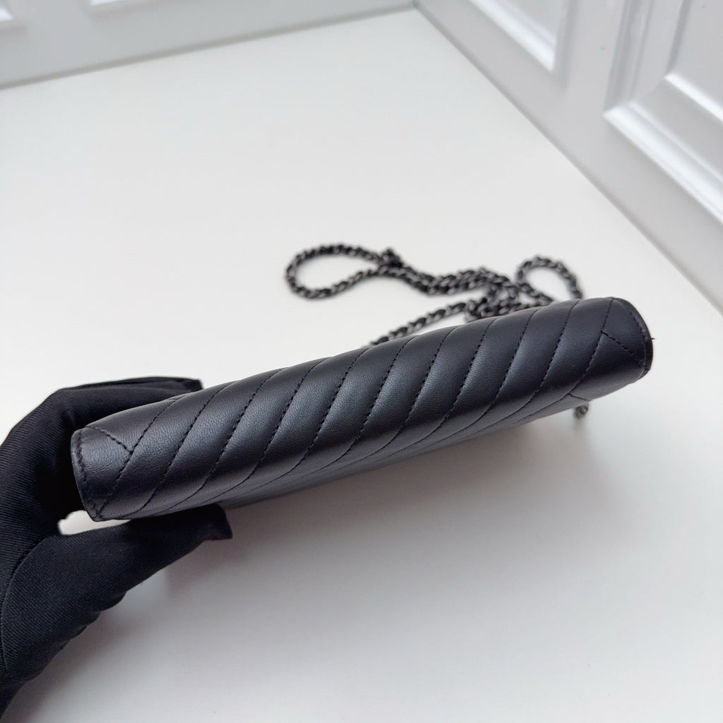 CHANEL Woc Lambskin Chain Shoulder bag Black Silver Women Crossbody