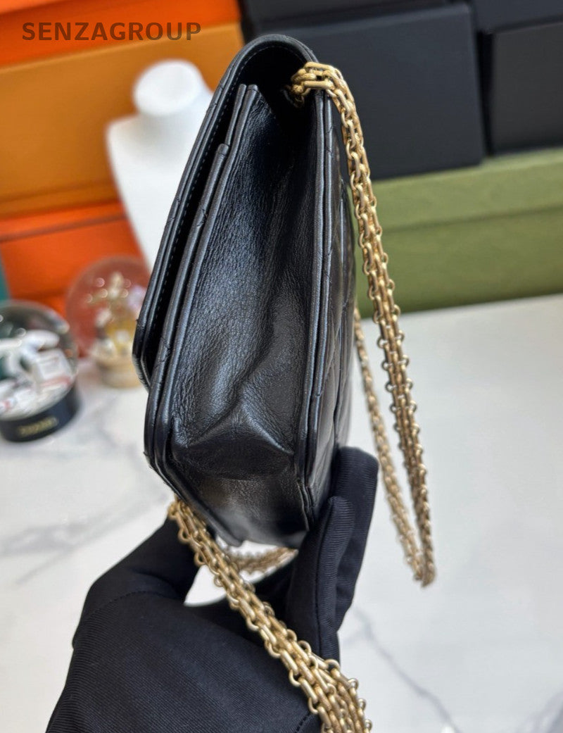 CHANEL 2.55 Woc Diamond Pattern Chain Shoudler bag Crossbody Black Gold Women