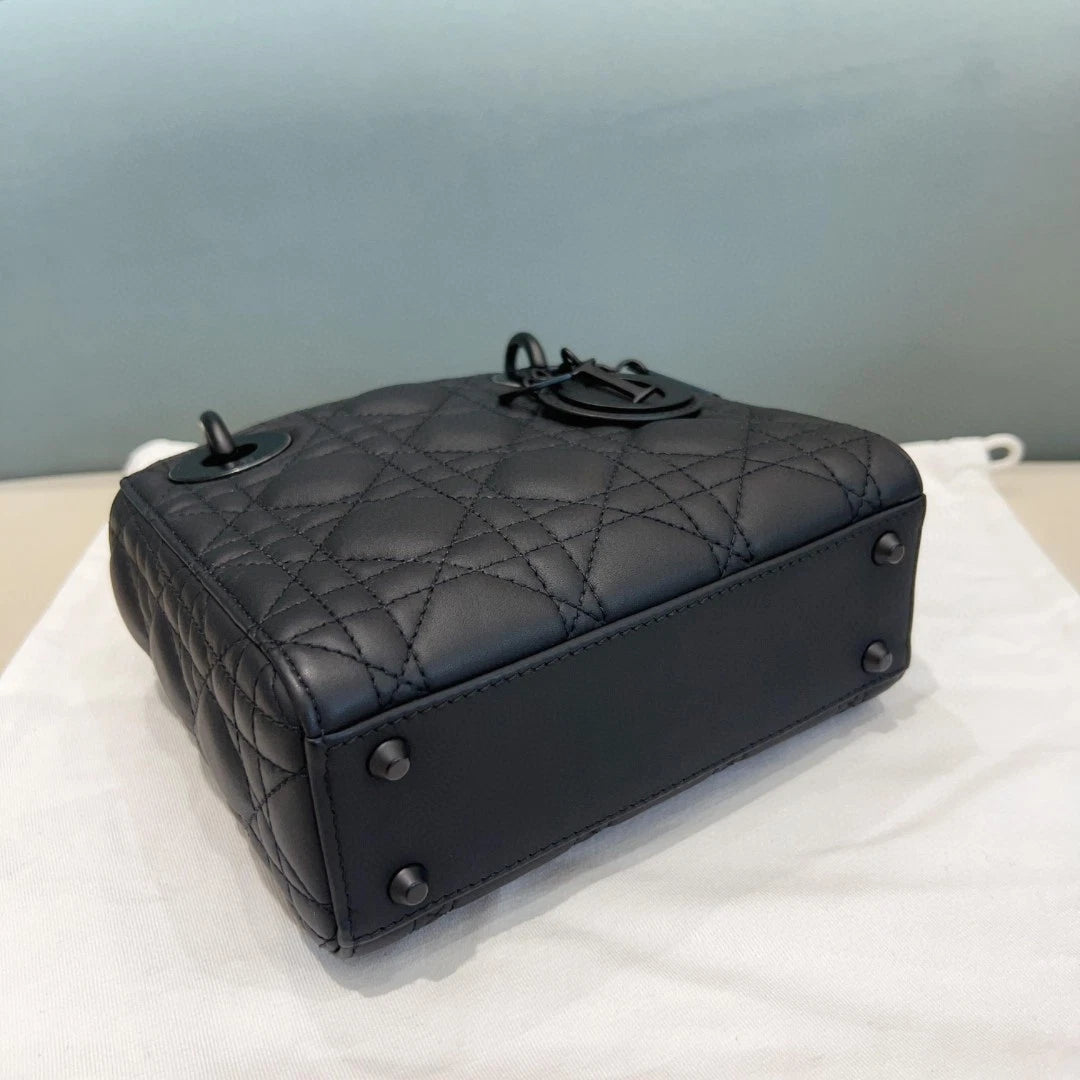 Dior So Black 3-Grid Matte Black Lady Dior Top Handle Bag For Women