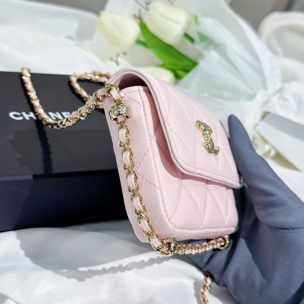 CHANEL Pink Leather Mini Chain Crossbody Bag For Women