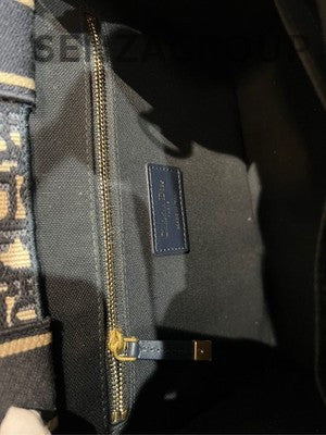 Dior Book Tote Small Blue Oblique Monogram Shoulder Bag Gold Hardware