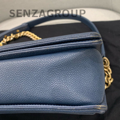 Chanel Le Boy Medium Navy Blue Gold Hardware Classic Quilted Shoulder Bag