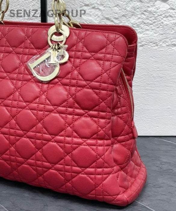 Dior Panarea Cannage  Chain Tote Shoulder Bag Red Gold Women Classic