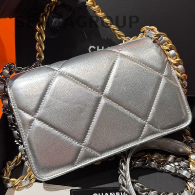 Chanel 19 Bag WOC Lambskin Silver Gold Chain Shoulder Bag Women Classic