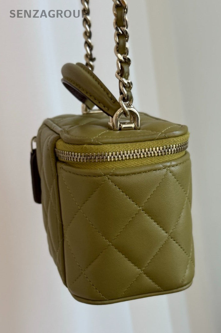 CHANEL Vanity Box mini Top handle 2way Chain Shoulder Handbag Women Olive green