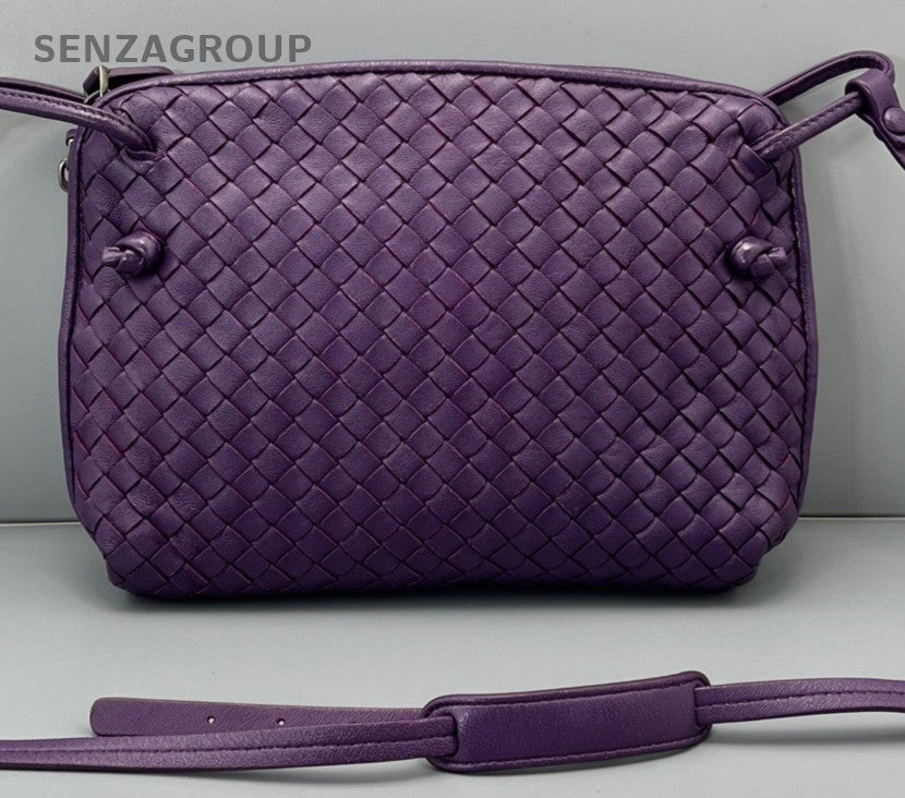 Bottega Veneta Intrecciato 2Way Crossbody Shoulder Bag Purple Silver Women