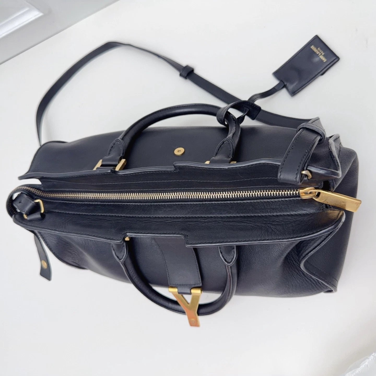 Saint Laurent Tote Black Top Handle Crossbody Bag Gold Hardware Women Fashion