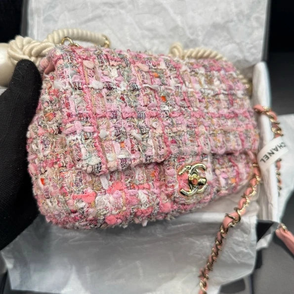 Chanel Classic Flap Pink Top Handle Bag Shoudler Bag Gold Hardware Women D