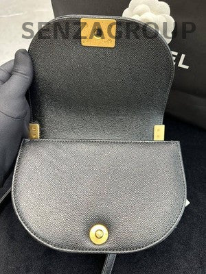 Chanel Le Boy Chevron Quilted Black Caviar Leather Crossbody Bag