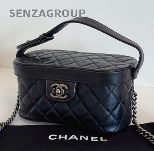 Chanel Bombay 2Way Top Handle Shoulder Bag Black Silver Women Classic