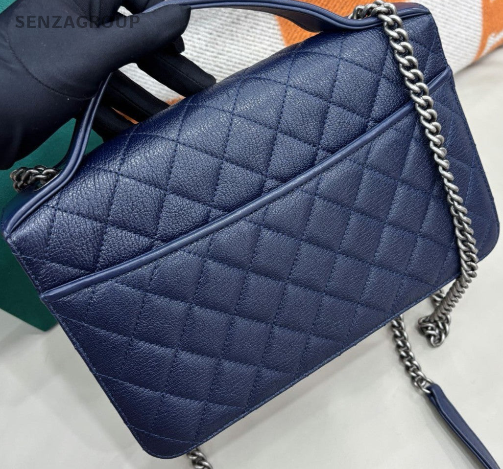 Chanel Vintage Chain Shoulder Bag Crossbody Blue Silver Used Women Classic