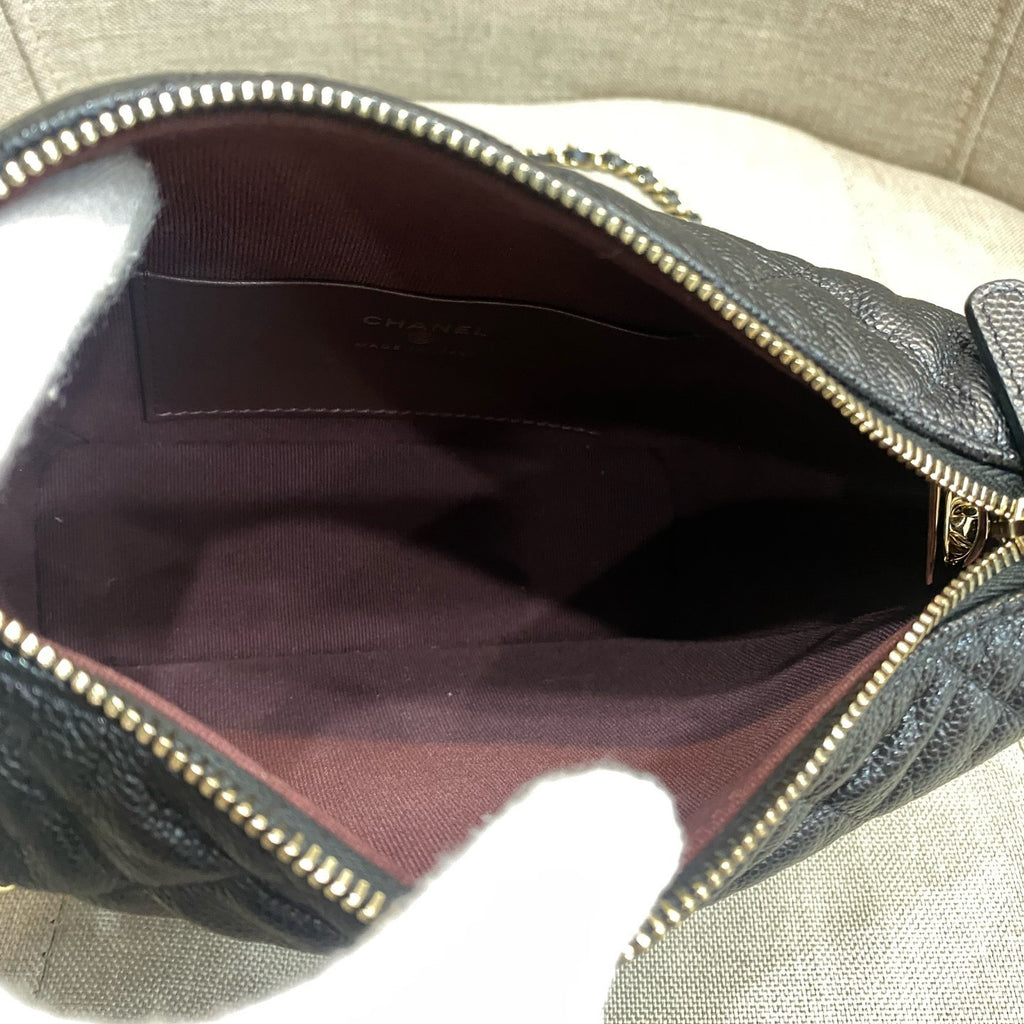 Chanel 25C Black Gold Quilted Chain Shoulder Bag Classic Women's Fashion