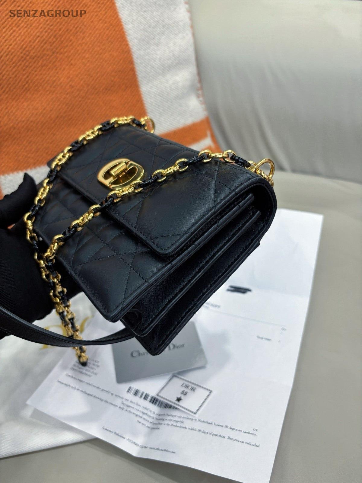 Christian Dior Caro Classic Logo Chain SHoulder bag Crossbody Black Gold Women