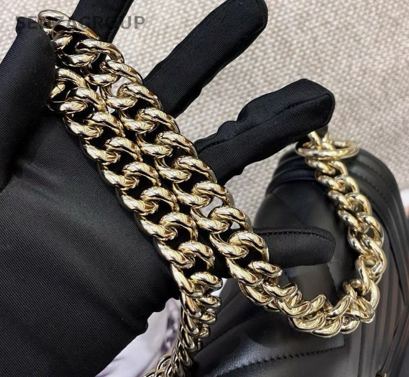 Chanel Leboy PM Chain Shoulder Bag Crossbody Black Gold Women Classic Fashion