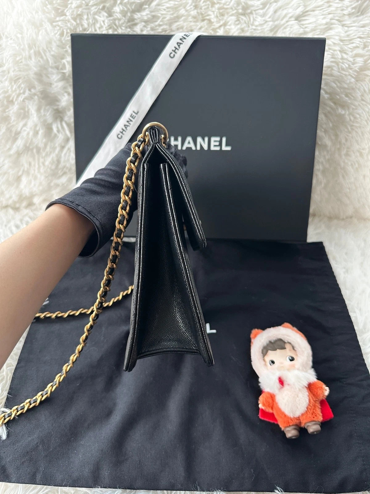 CHANEL Black Gold Leather Crossbody Bag For Women