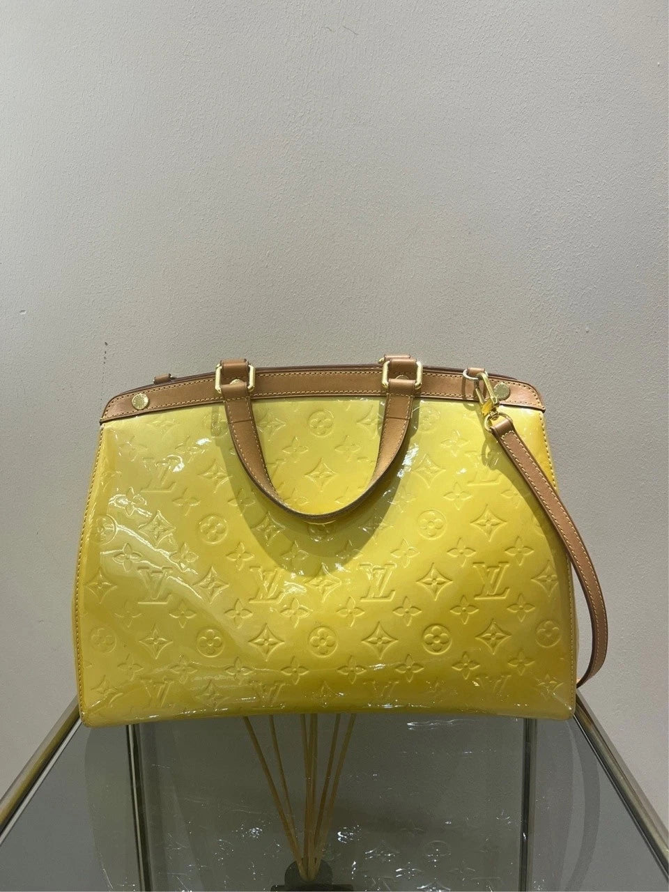 Louis Vuitton Brea Yellow Patent Leather Tote Handbag
