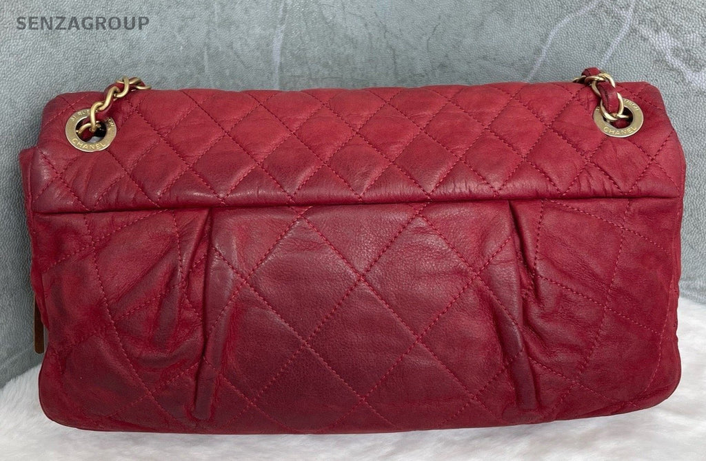Chanel Classic Flap Chain Shoulder Bag Red Gold Women Designer