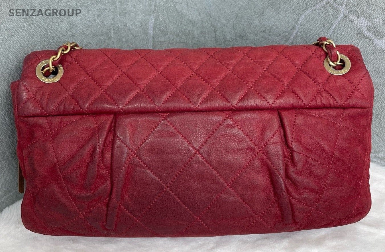 Chanel Classic Flap Chain Shoulder Bag Red Gold Women Designer