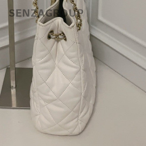 Chanel Lambskin PM Chain Shoulder Bag White Gold Used Women Designer Classic