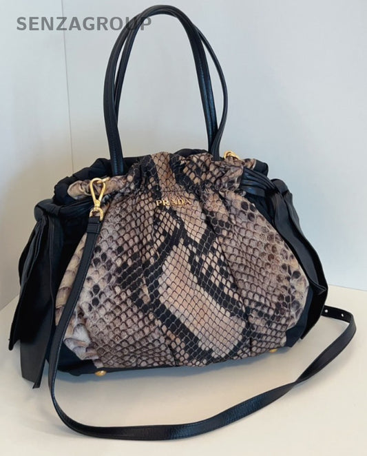 PRADA Snake pattern print 2way Shoulder bag Black Women Limited Edition Handbag