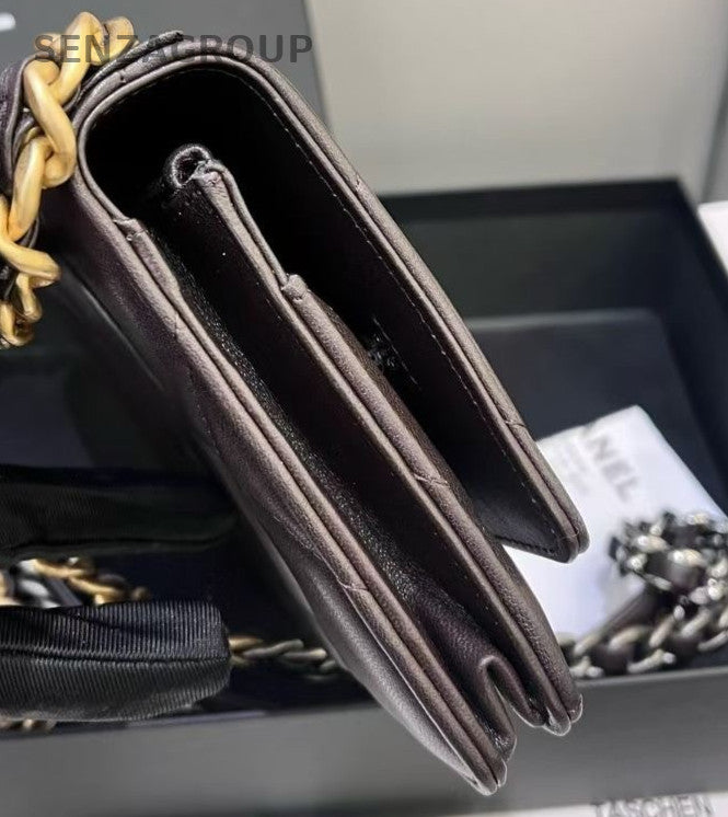 Chanel 19 WOC Chain Diamond Handbag Crossbody Chocolate Brown Gold Women Classic