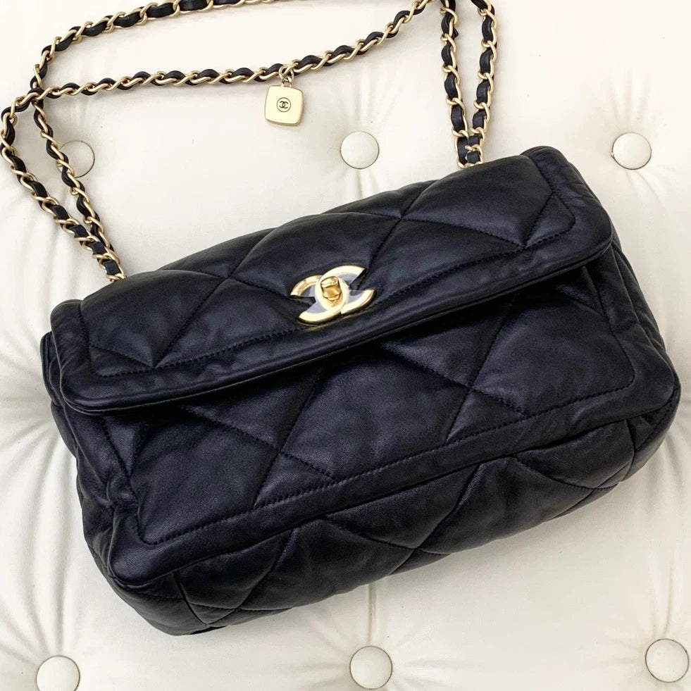 Chanel Lambskin PM Chain Shoulder Crossbody Bag Black Gold Women S