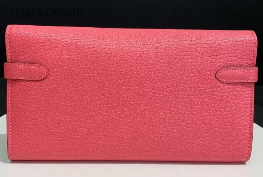 Hermes Kelly long Lambskin Leather Wallet Kelly Togo Pink Women Designer