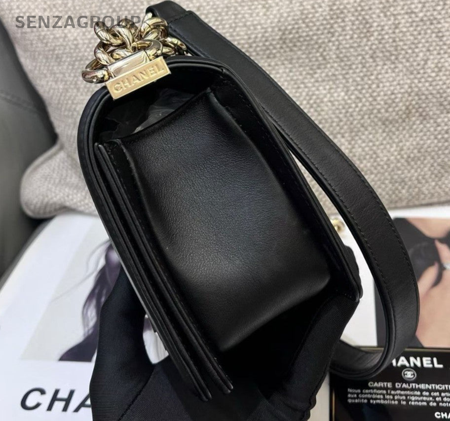 Chanel Leboy PM Chain Shoulder Bag Crossbody Black Gold Women Classic Fashion