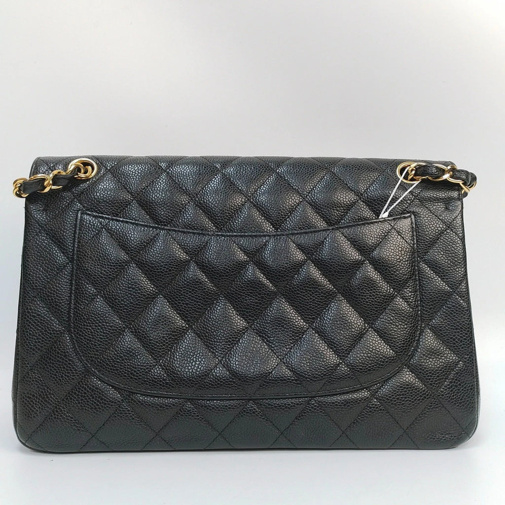 SJ0001 KY02382 Chanel CF Classic Flap Jumbo Caviar Leather Gold Hardware