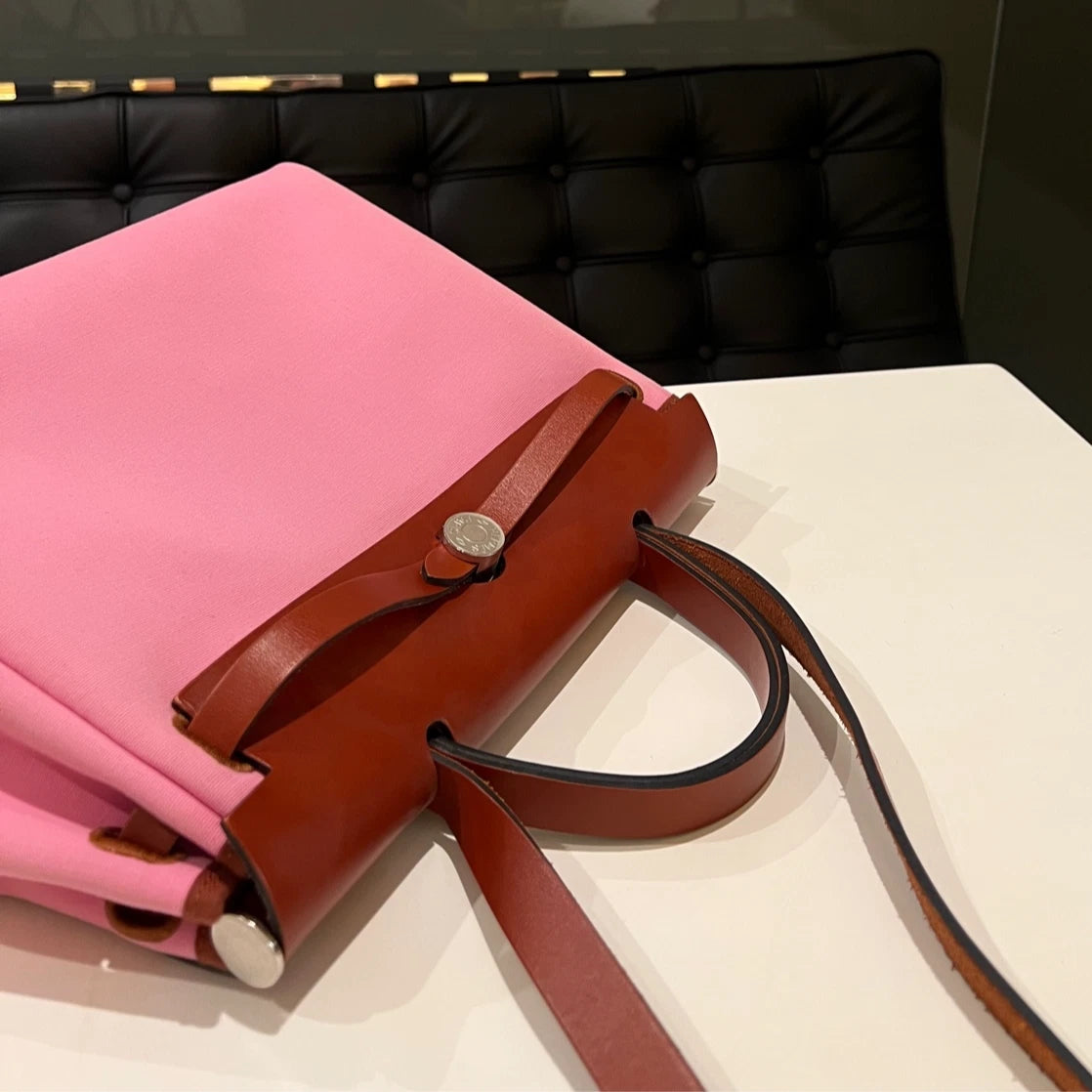 Authentic Hermes Herbag 31 Sakura Pink Casual Tote Shoulder Bag