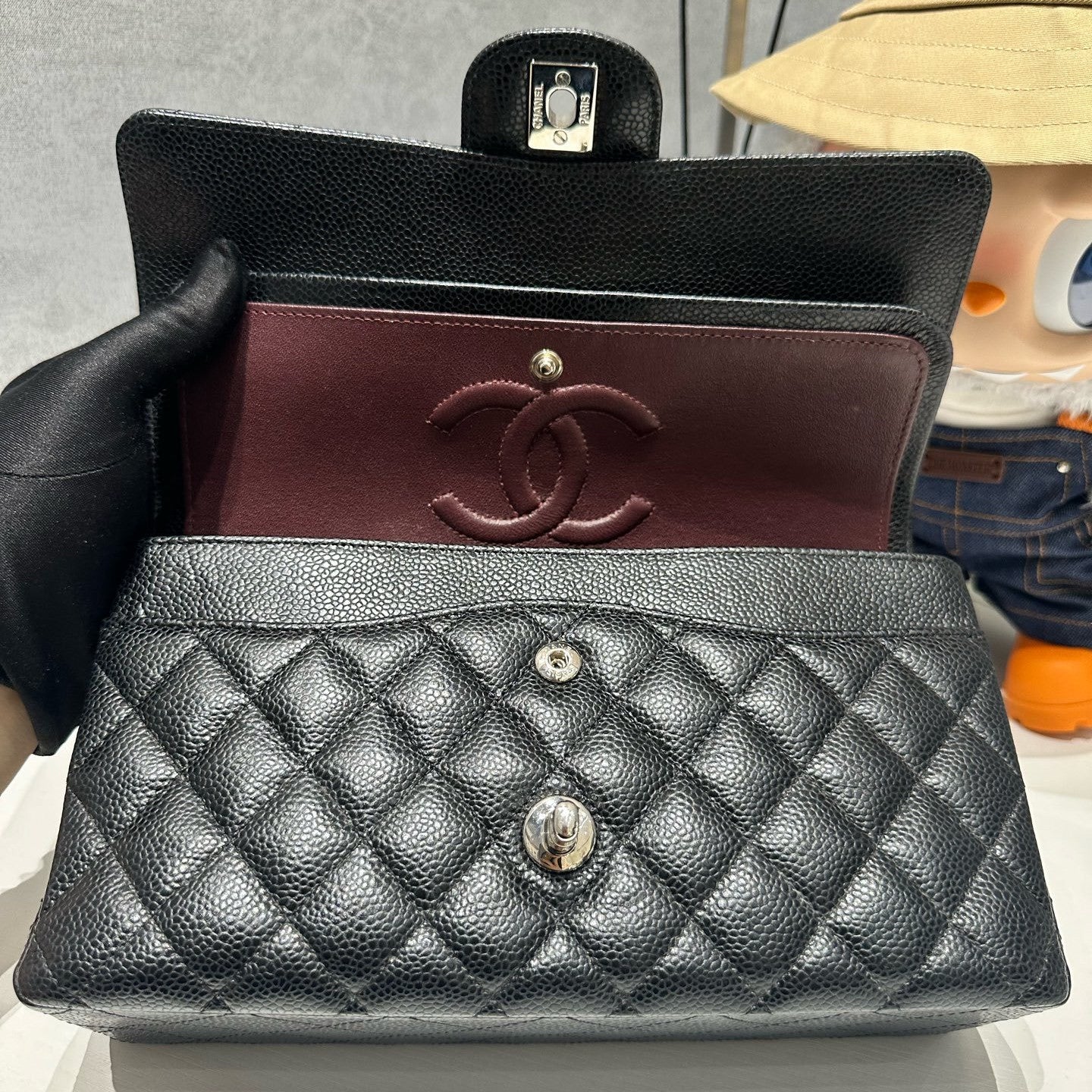 Chanel Black Silver CF Medium Quilted Chain Shoulder Bag Classic Fashion