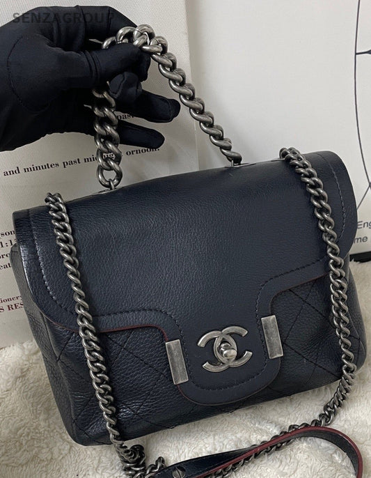 Chanel Chain 2Way Top Handle Bag Crossbody Black Silver Used Women Classic