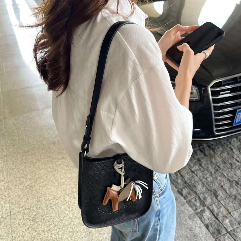 Hermes Evelyne Mini Shoulder Bag Black Silver Unisex Adults Classic