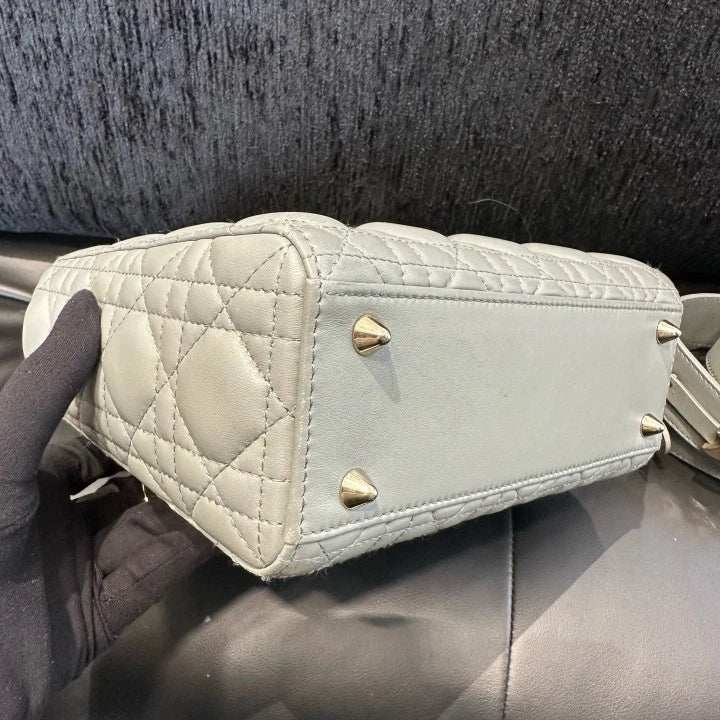 Dior Lady Dior Gold Gray Crossbody Top Handle Excellent