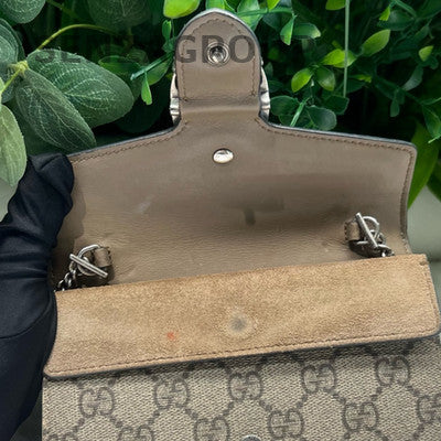 Gucci Dionysus Mini Chain Shoulder Crossbody Bag Brown Silver Hardware
