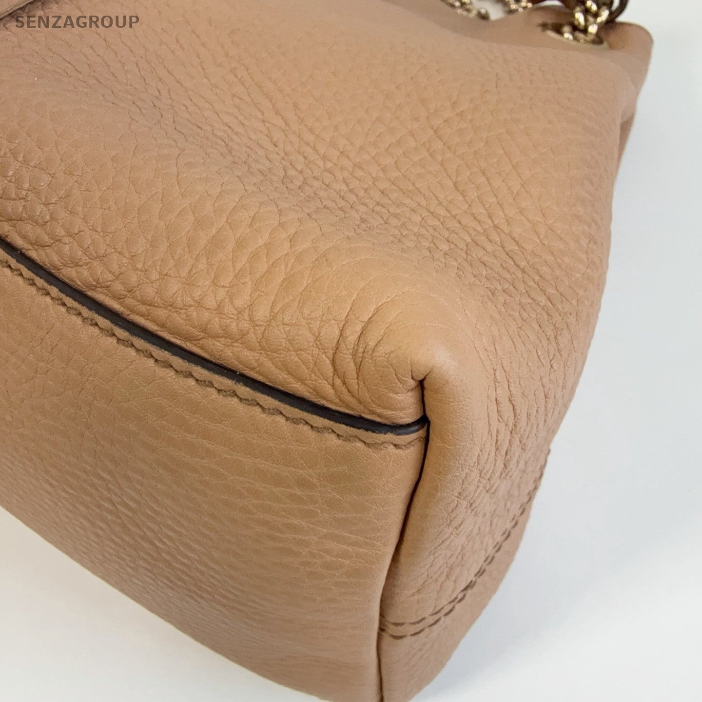 Gucci SOHO Chain Calfskin Shoulder Bag Brown Gold Women Classic Fashion