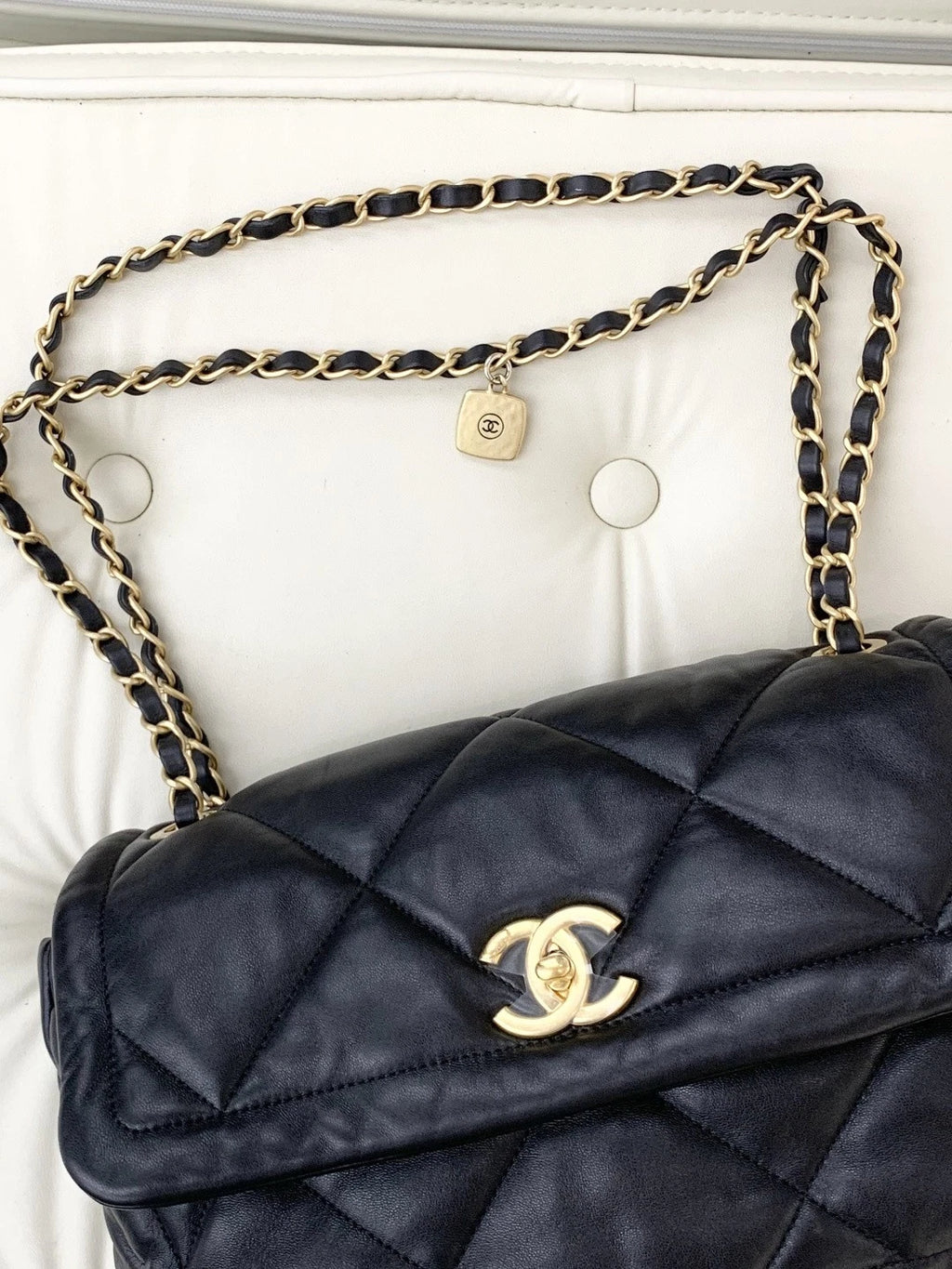 Chanel Lambskin PM Chain Shoulder Crossbody Bag Black Gold Women S