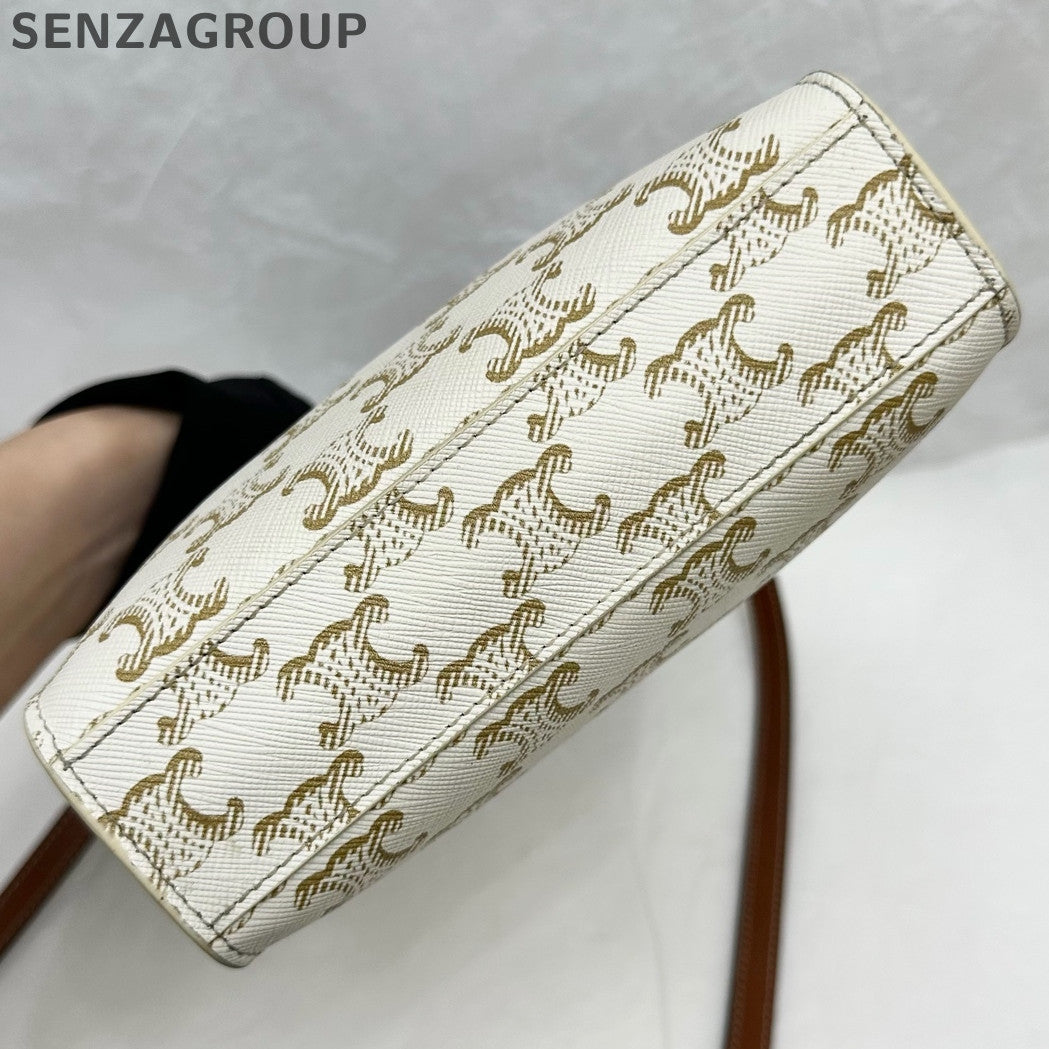 Celine Triomphe Mini Tote Bag in White Canvas - Women's Classic Handbag