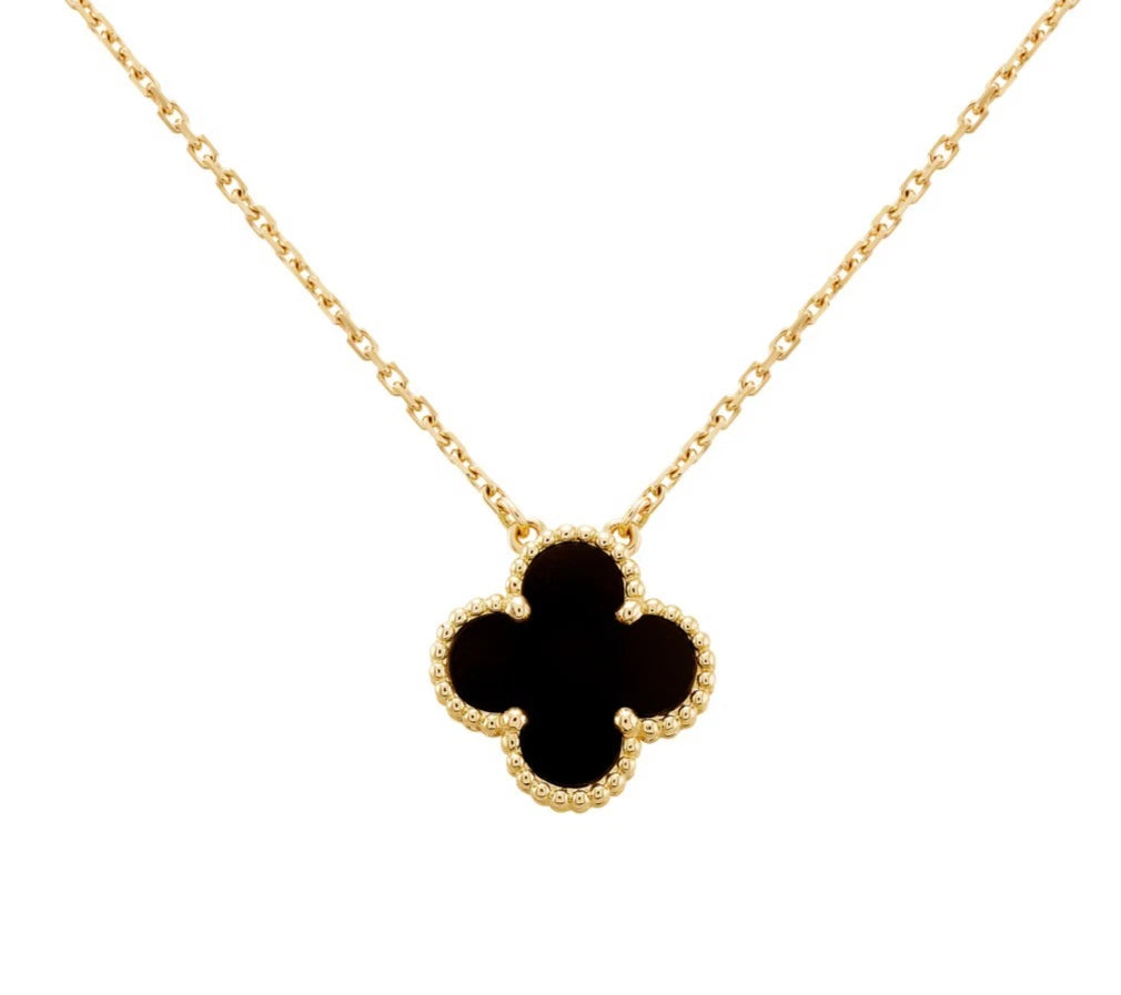 Van Cleef &amp; Arpels Vintage Alhambra Necklace Pendant 18K Yellow Gold Black Onyx
