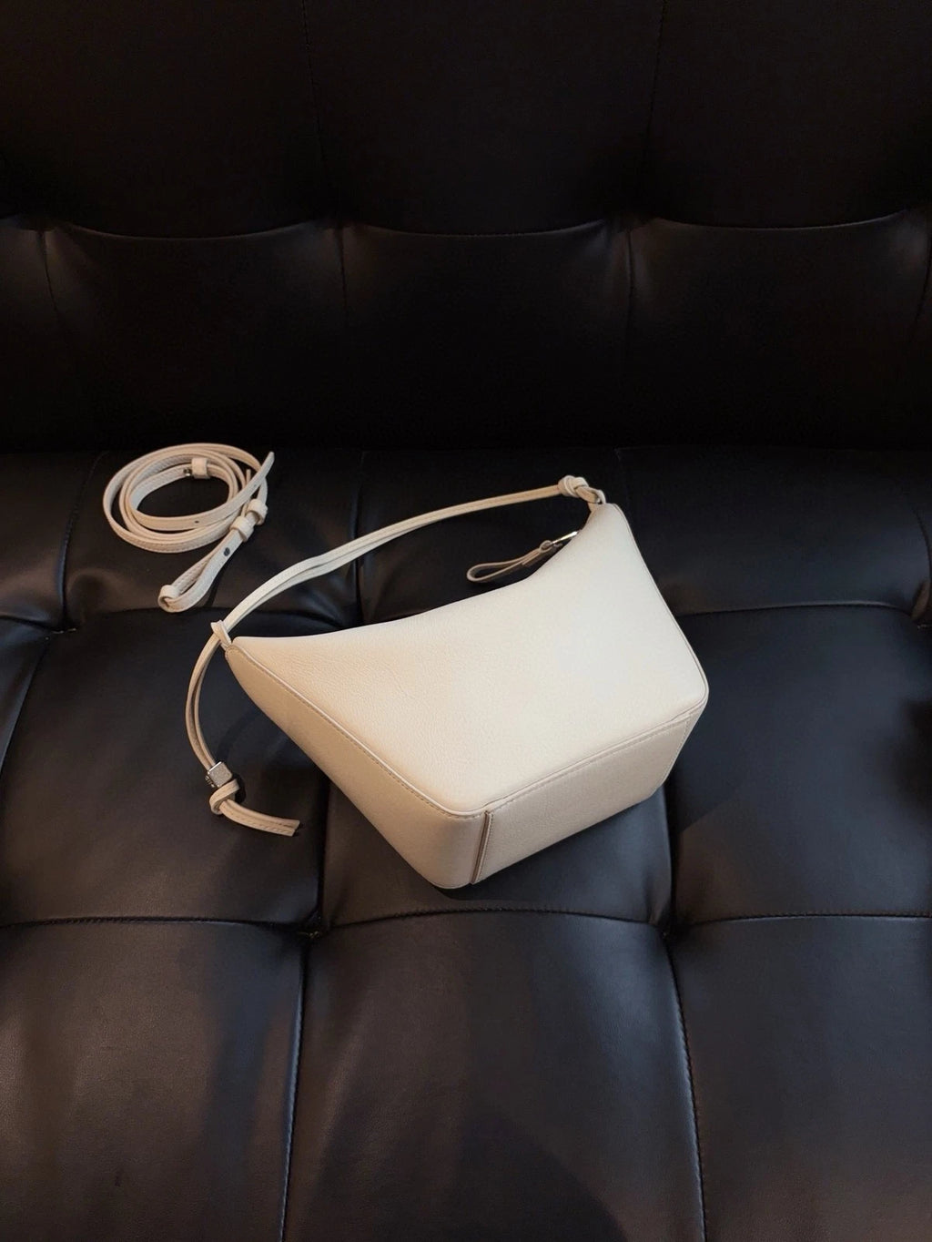 LOEWE Hammock Hobo Shoulder Bag White Full Calfskin Geometric Design