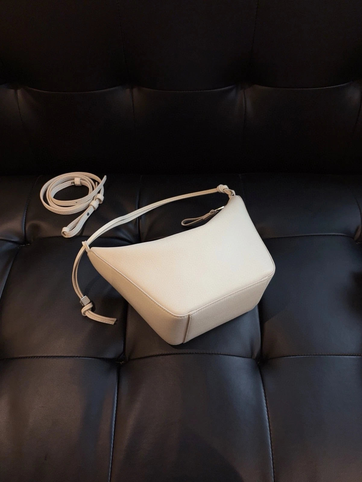 LOEWE Hammock Hobo Shoulder Bag White Full Calfskin Geometric Design