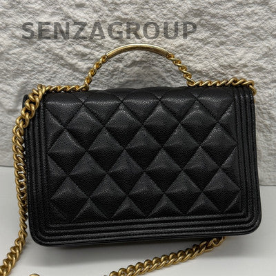Chanel 23B Le Boy Small Black Caviar WOC Chain Shoulder Crossbody Bag