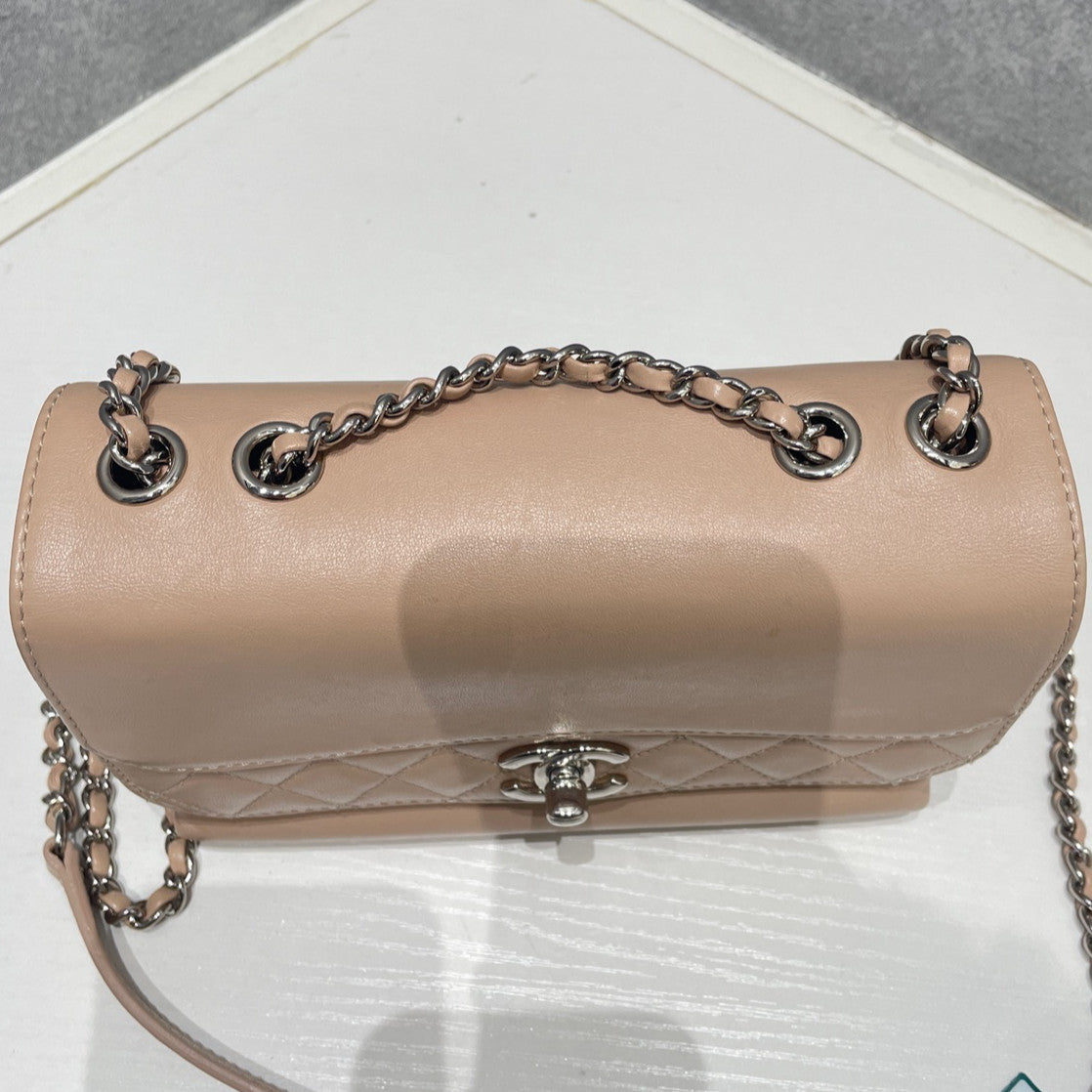 Chanel Quilted Chain Shoulder Bag - Pink with Silver Hardware