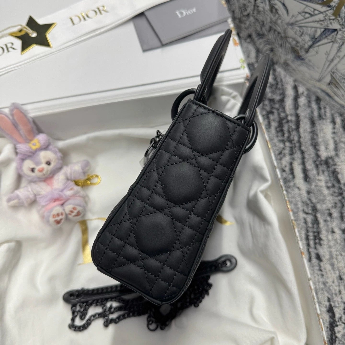 Dior Black Matte Leather 3-Grid Lady Dior Top Handle Bag For Women