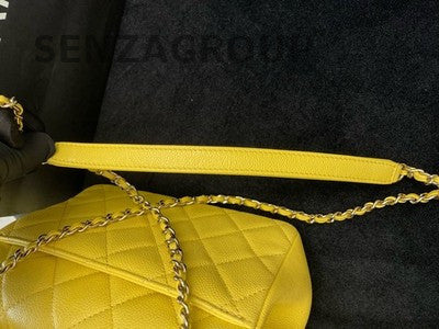 Chanel Calfskin Messenger Bag Small Yellow Gold Chain Crossbody Women Fashion