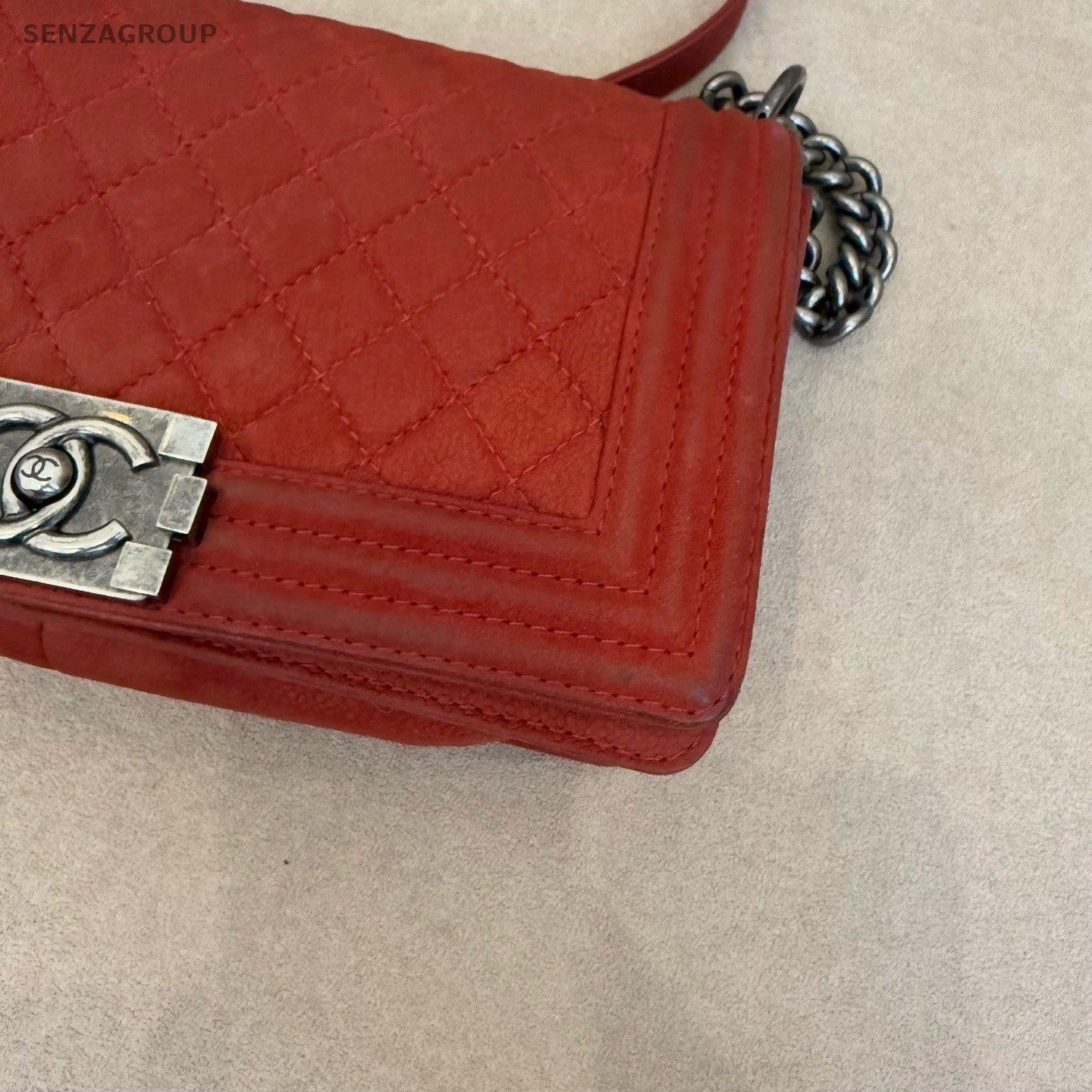 CHANEL Leboy MM Chain Shoulder bag Red Silver Women