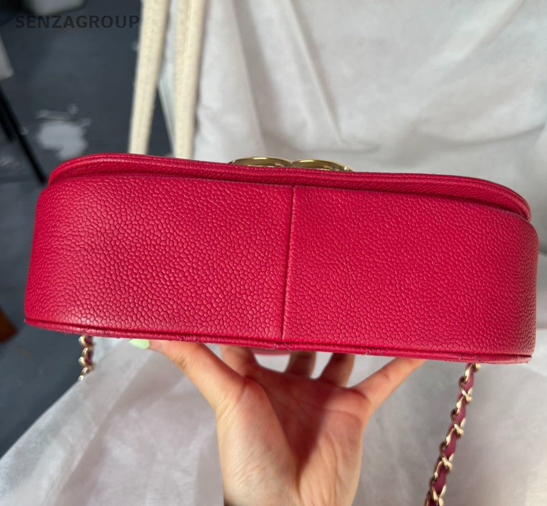 Chanel Coco Curve Calfskin Top Handle Shoulder Bag Crossbody Red Gold Women