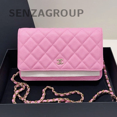 Chanel Pink Gold Hardware Calfskin WOC Chain Shoulder Bag Quilted