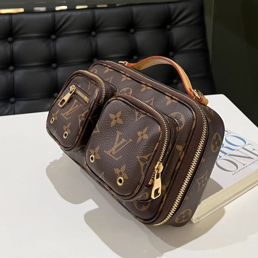 Auth Louis Vuitton Utility Monogram Brown Top Handle Crossbody Bag