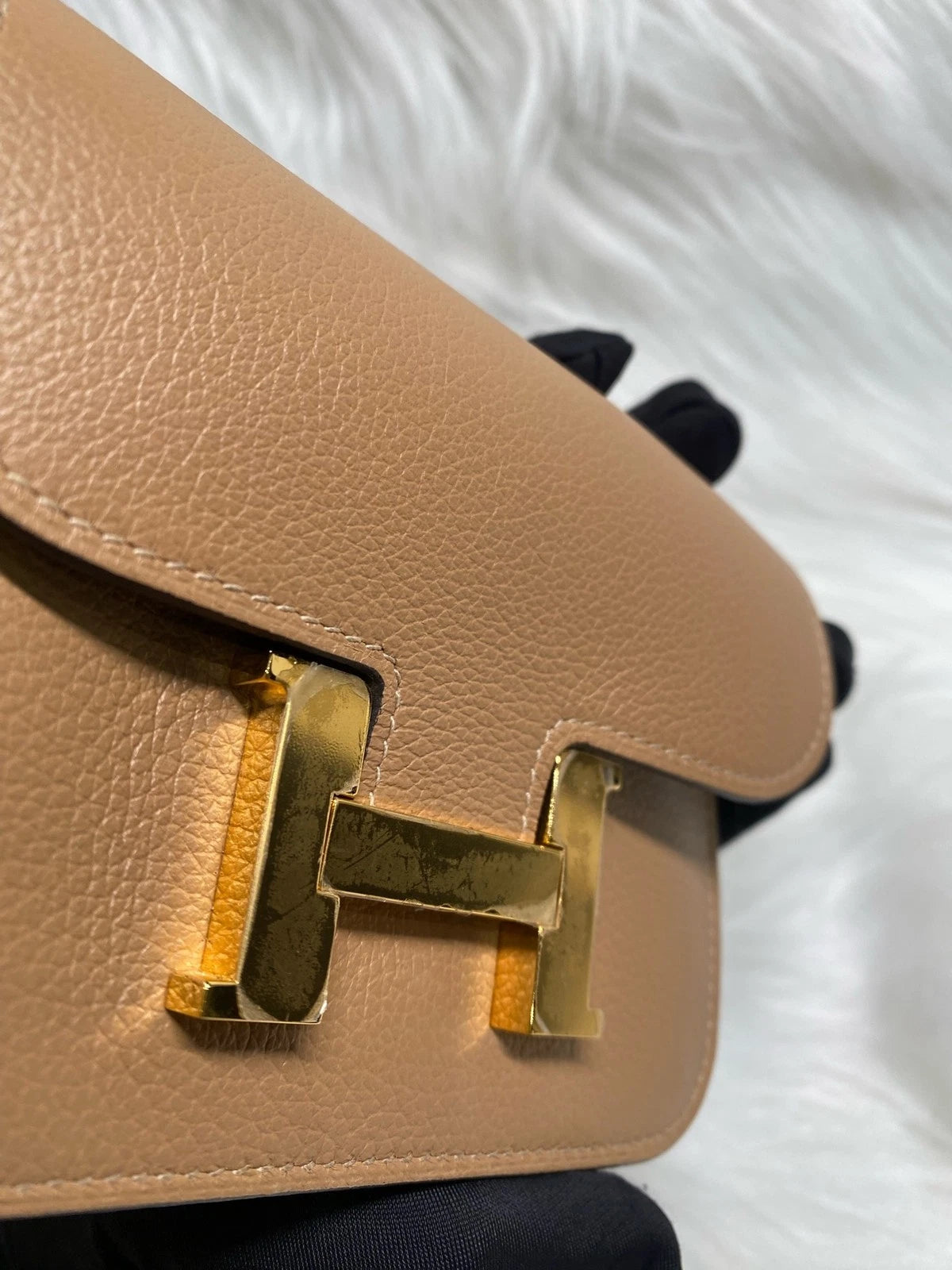 Hermes Leather Slim Two-tone U Engraving Wallet Waist Bag For Women